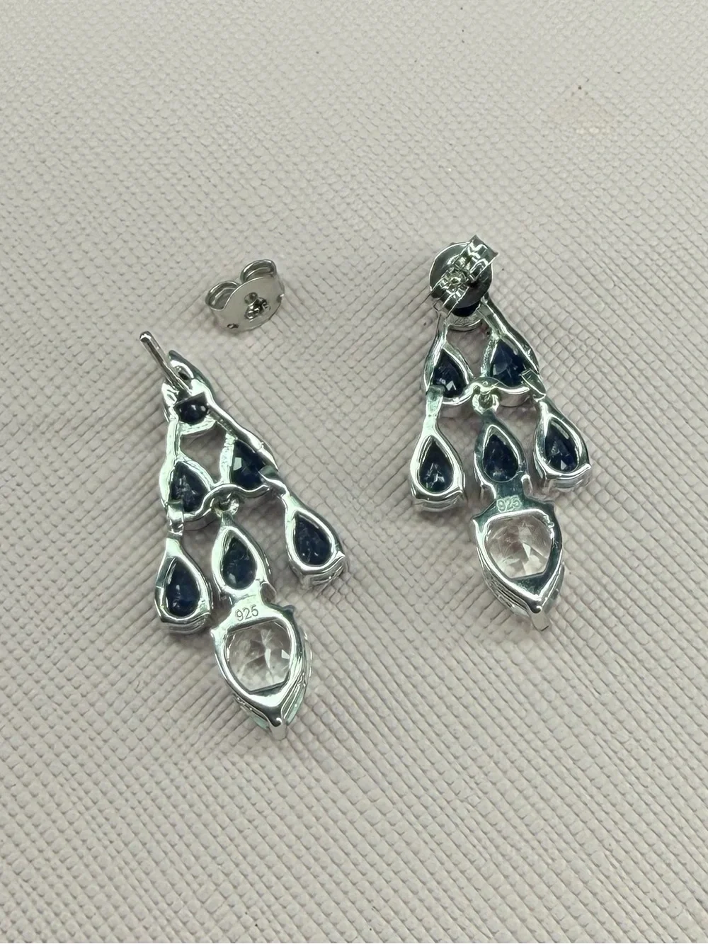 Stunning Natural 3CT Blue Sapphire & Topaz Dangle earrings 925 Sterling Silver